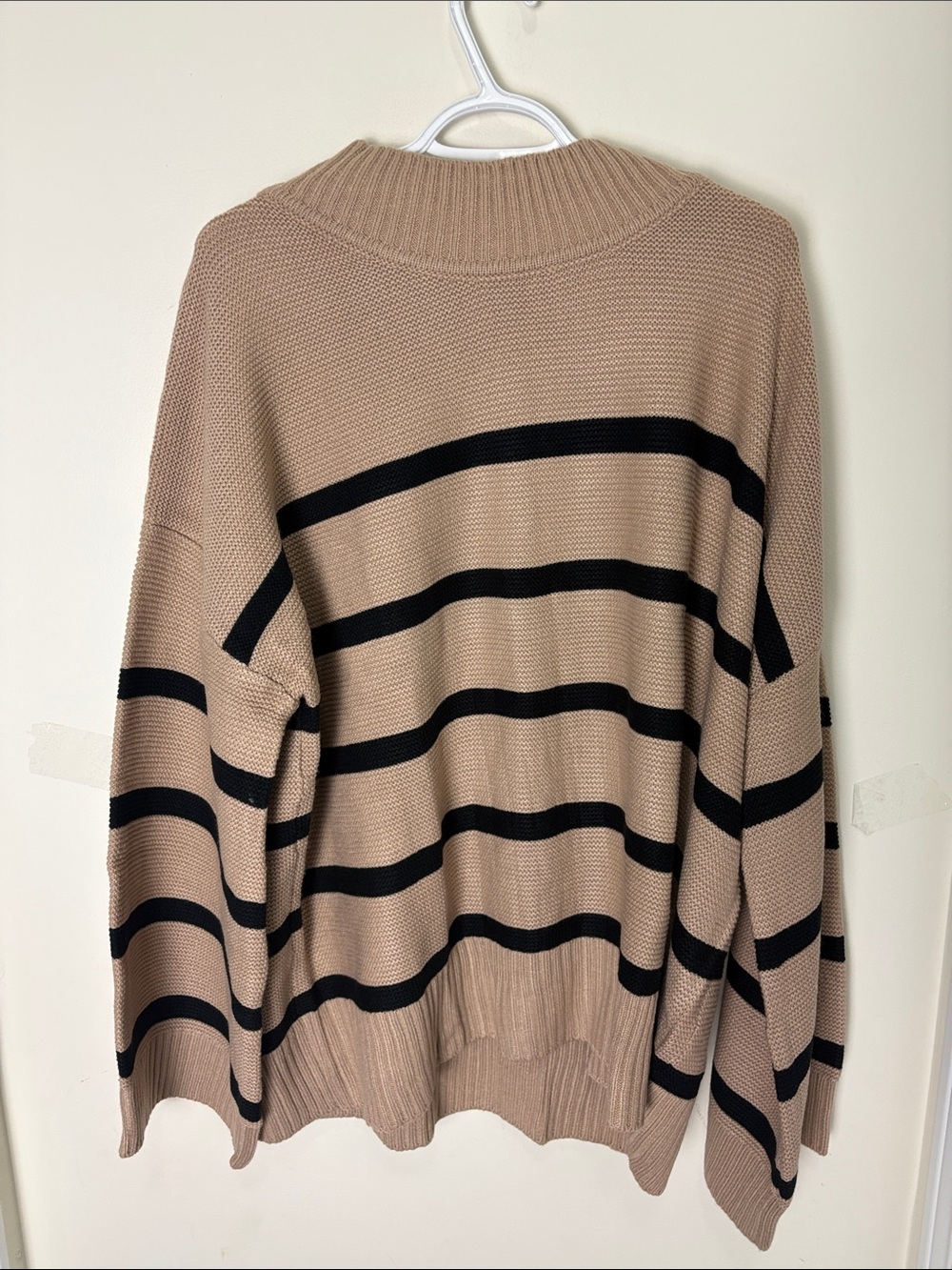 Women Tan and Black Rugby Striped Knit Boxy Sweater